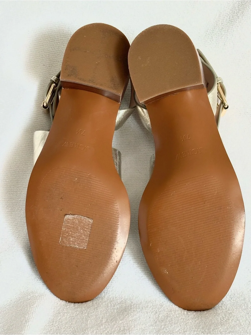 J. Crew Metallic Gold Crisscross Block Heel Sandals Strappy Leather Size 7.5